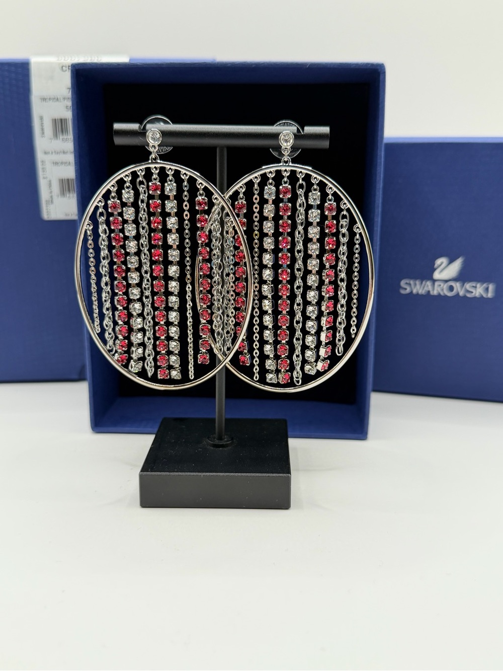 Swarovski Tropical Pink and Clear Crystal Pierced Earrings
